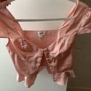 Superdown pink silk corset blouse